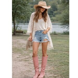 Sam Edelman Fable Pink Croc Embossed Leather Knee High Boots Size 6M